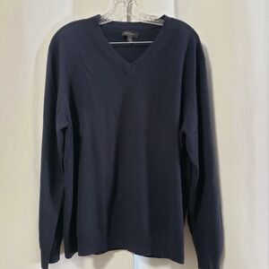 John W Nordstrom Mens Size Large 100% Cashmere V-Neck Sweater Navy Blue